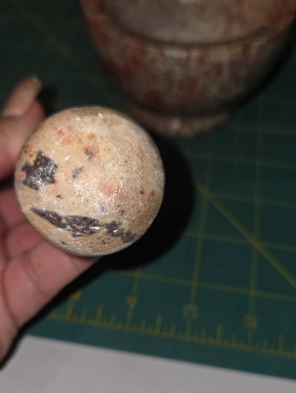 Polished Multicolor Stone Mortar & Pestle - Natural Brown and Cream - Picture 3 of 10
